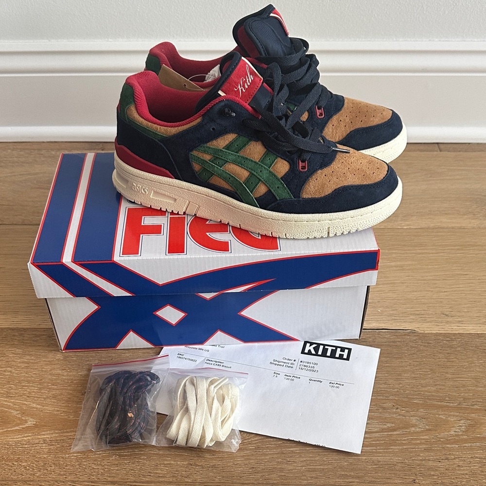 Asics Kith Navy Blue and Brown Men's Sneakers - Picture 2 of 2